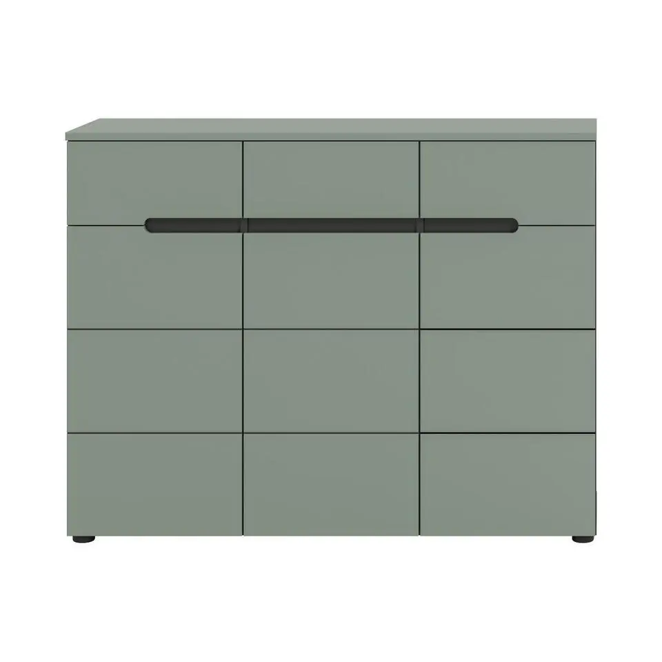 Hioshop Canu schoenenkast 3 deuren- 3 lades stofgroen- donkergrijs