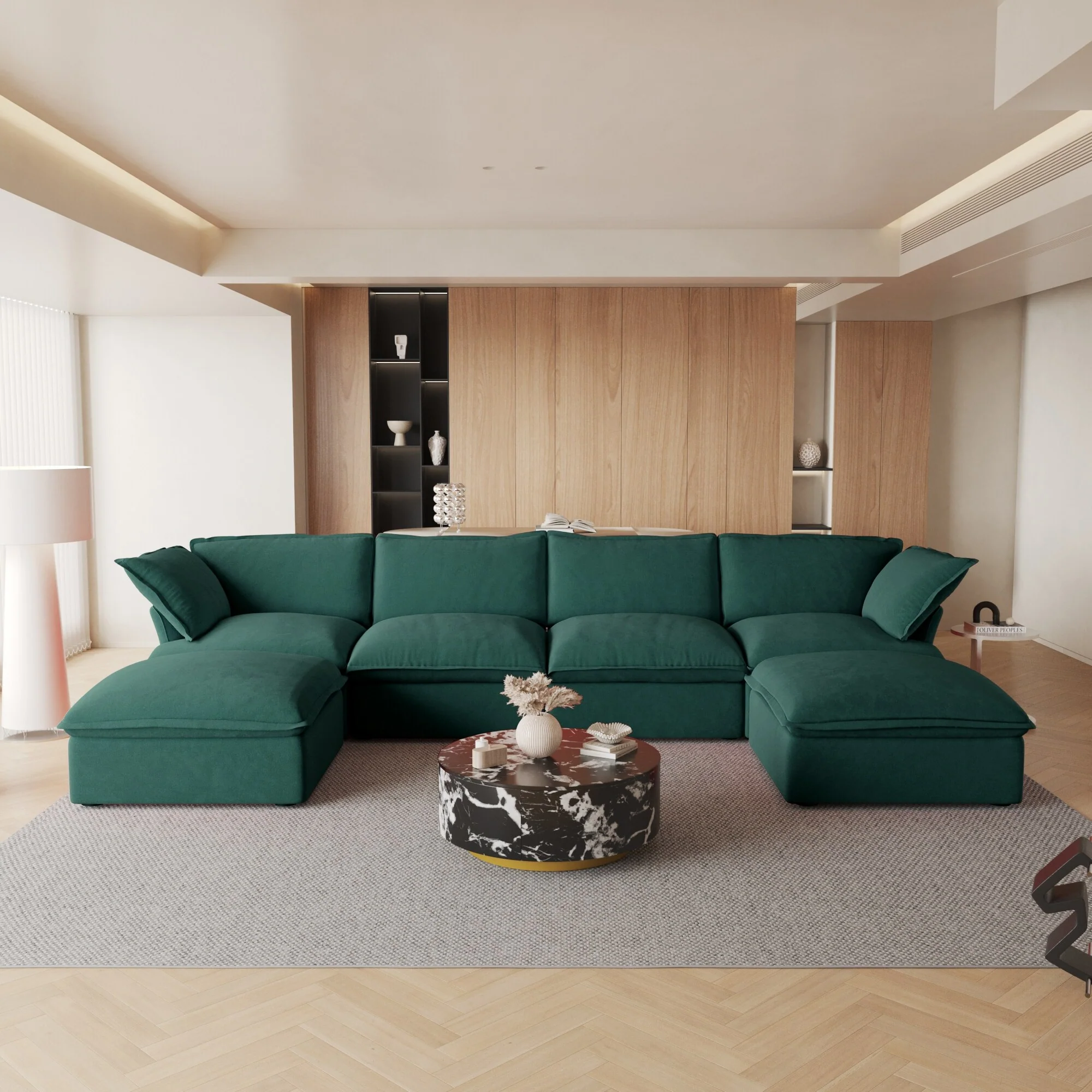 Oversized Modular Sectional Sofa Velvet Upholstered U-shape 6 Piece Couch