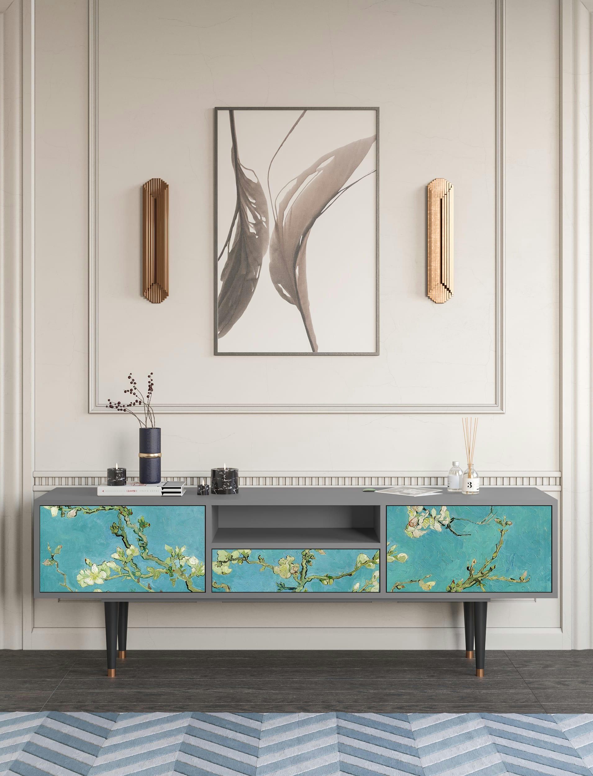 ALMOND BLOSSOM BY VAN GOGH - Meuble TV  bleu 1 tiroir et 2 portes L 170 cm