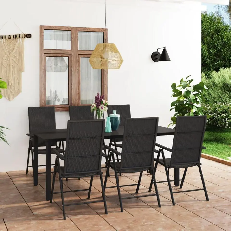 vidaXL - Zwart Tuinset - 6 opklapbare stoelen & 190x90 cm tafel - Poly rattan