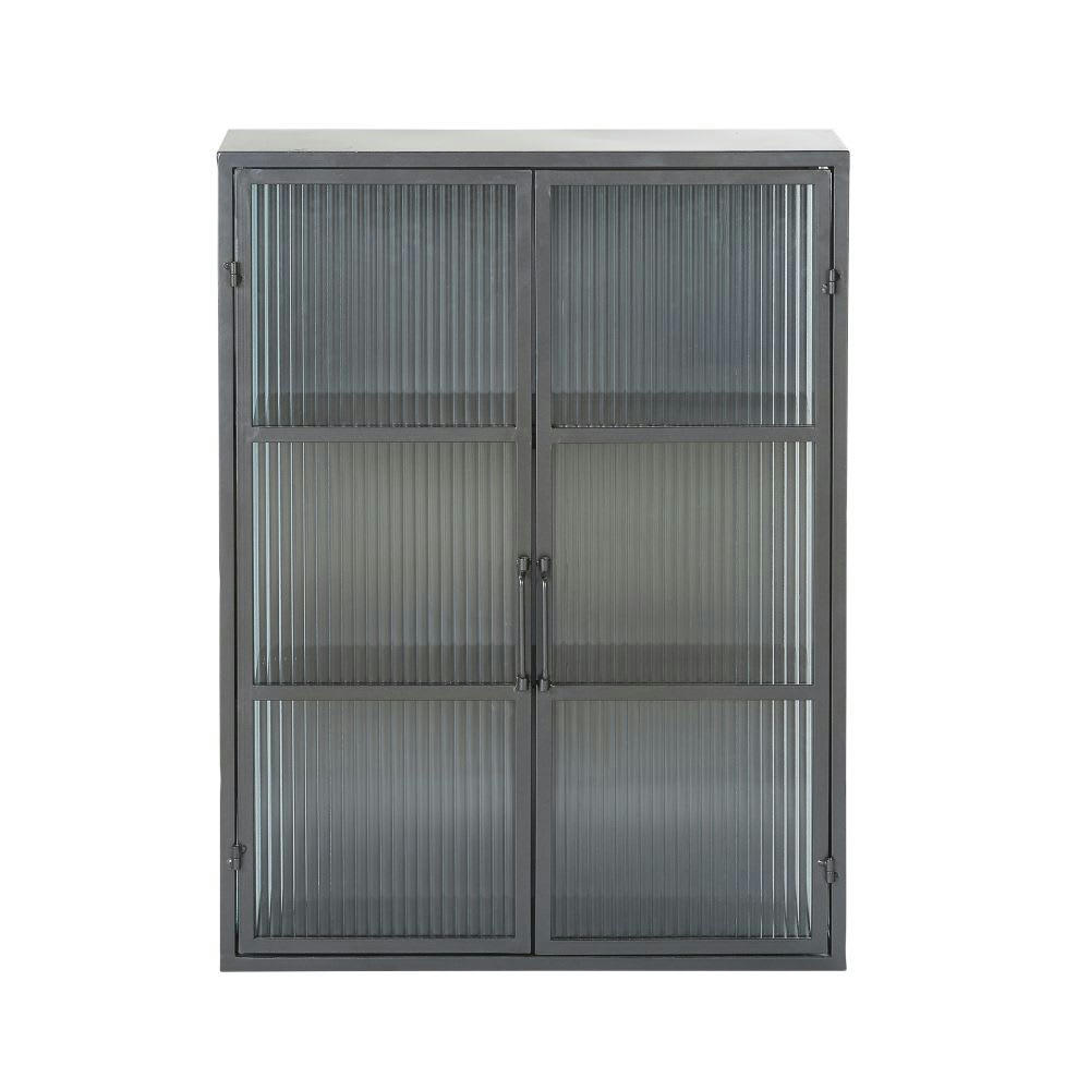 CARTER - Etagère 2 portes en métal noir et verre armé