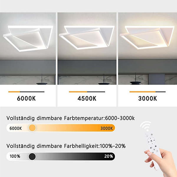 NETTLIFE Plafonnier LED 40W moderne lampes salon chambre dimmable avec télécommande blanc design cuisine lampe pour couloir
