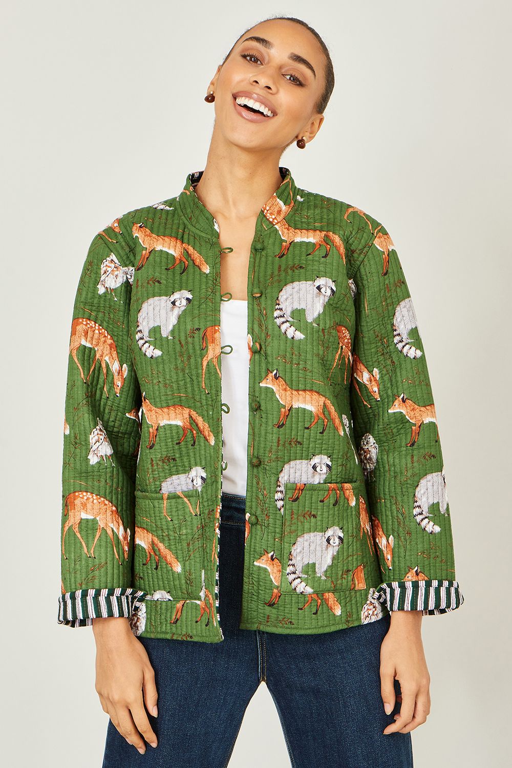 Yumi Green Fox Reversible Cotton Quilted Jacket