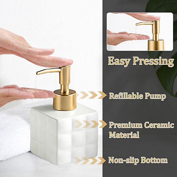 Distributeur de savon liquide pour les mains Cube 220 ml, distributeur de savon de comptoir (blanc)