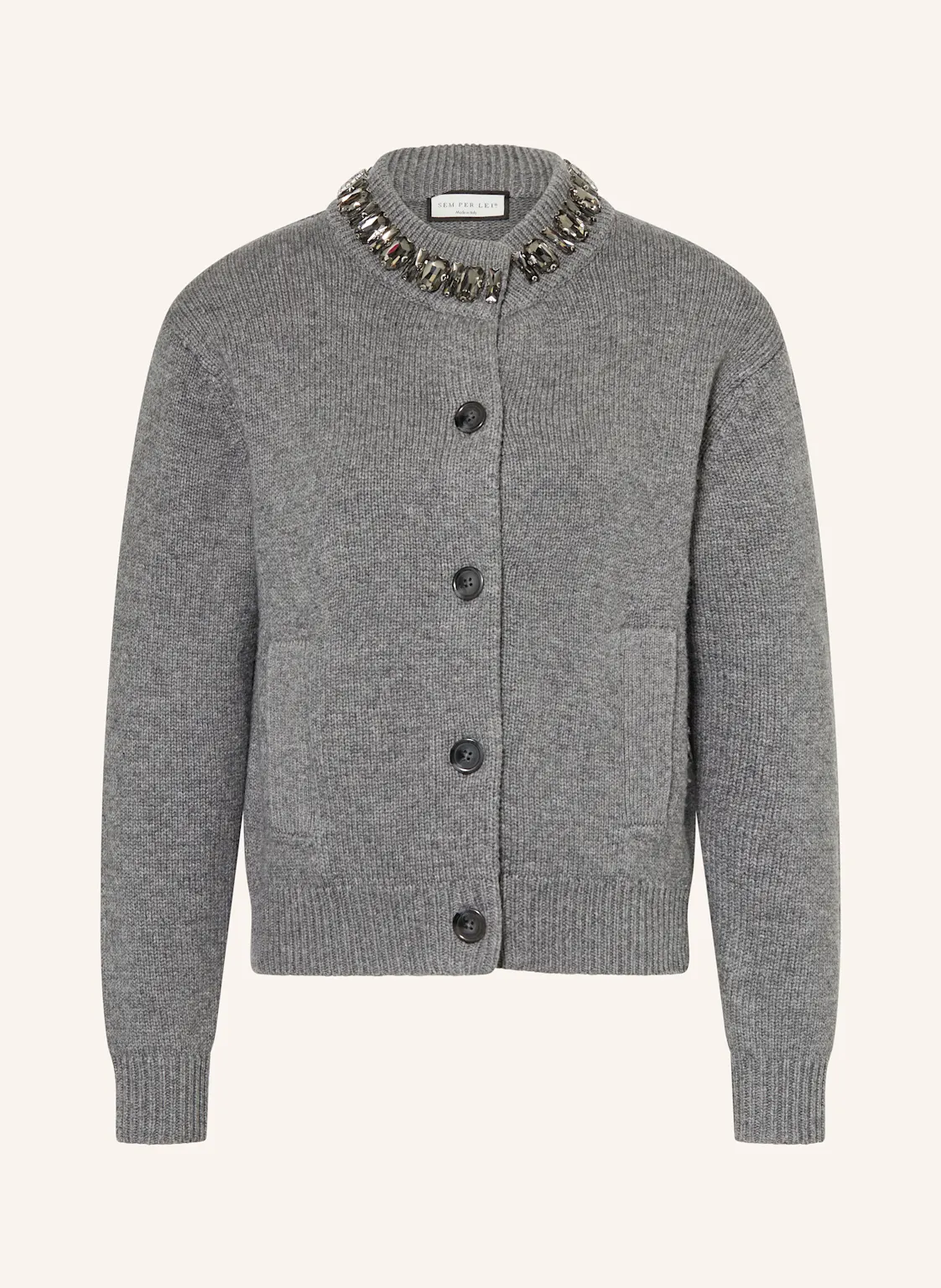 SEM PER LEI Strickjacke mit Schmucksteinen