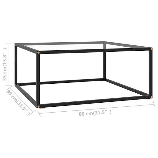NNEVL Coffee Table Black with Tempered Glass 80x80x35 cm