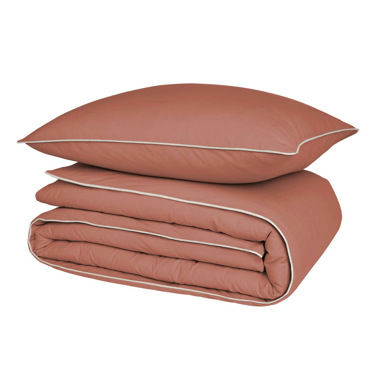 AURORE - Parure de lit unie en coton terracotta 200x200