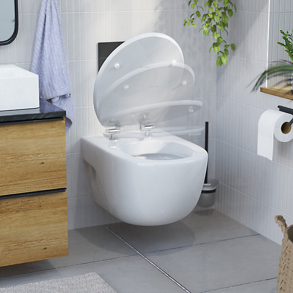 Abattant WC ovale en MDF blanc avec frein de chute GAIA