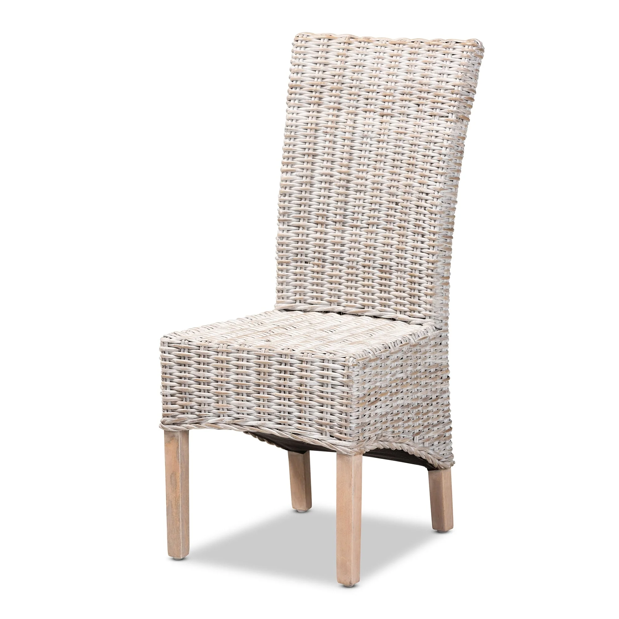 Trianna Rustic Transitional Whitewashed Rattan and Wood Dining Chair