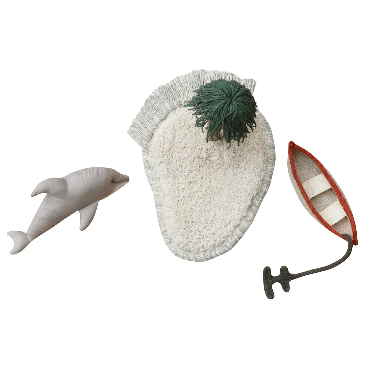 Lorena Canals - Waves Spielteppich mit Spielzubehör, 90 x 130 cm, hellblau