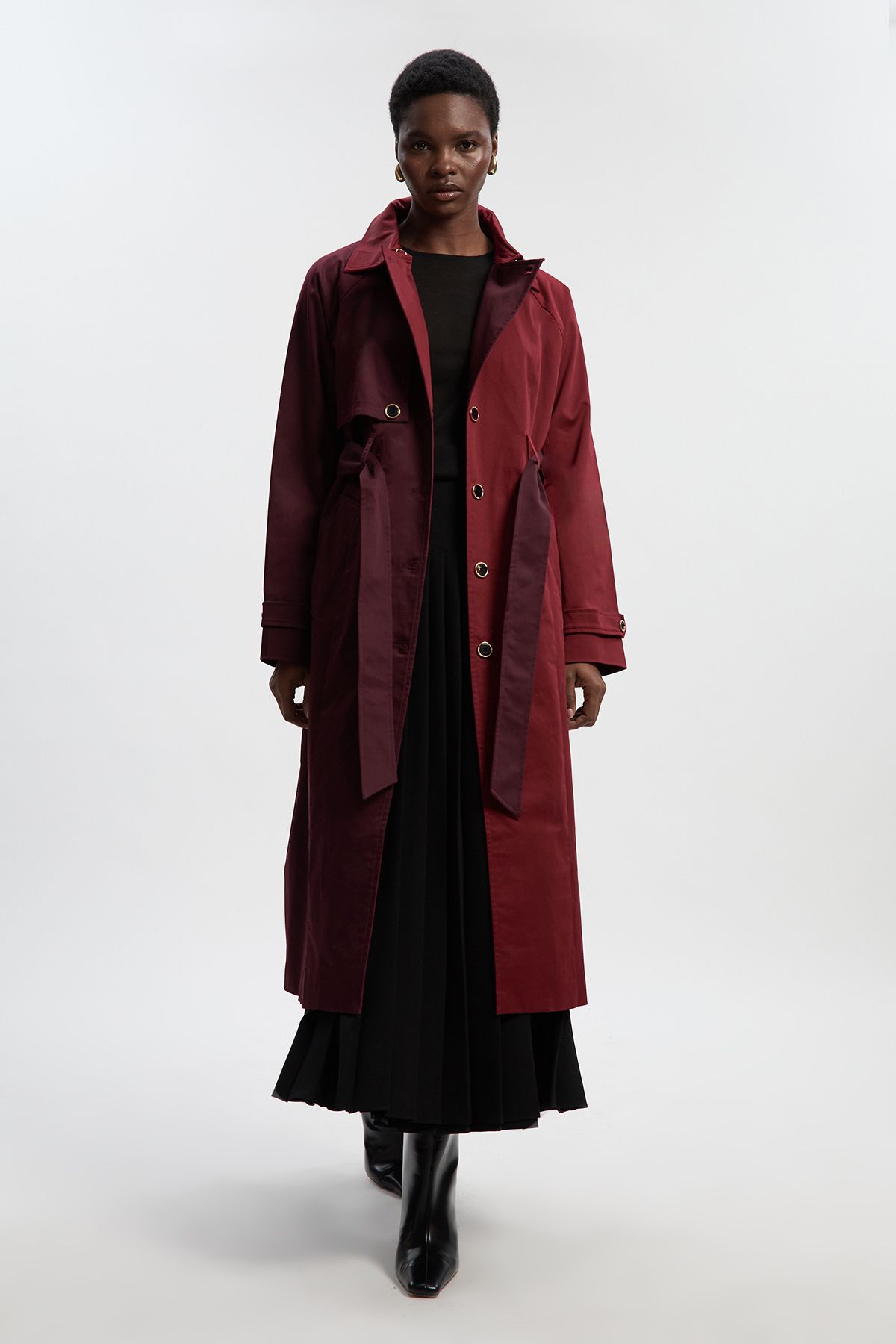KarenMillen Petite Colour Block Belted Tailored Trench Coat
