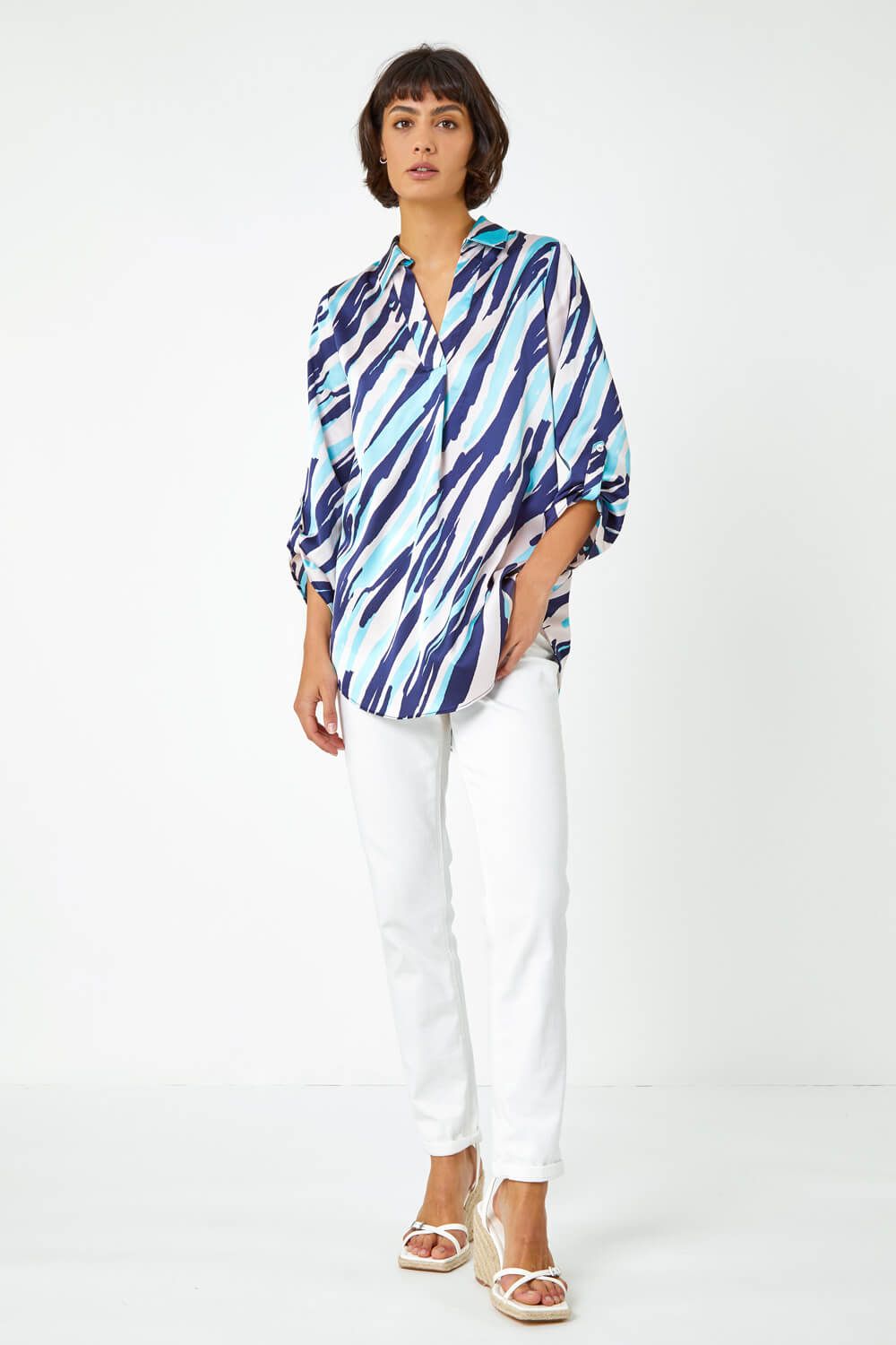 Roman Abstract Print Collared Overshirt