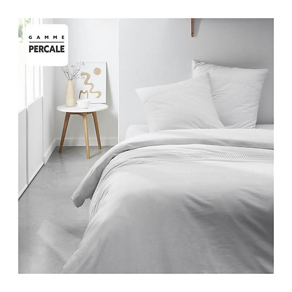 Parrure de lit TODAY Prestige - 220 x 240 cm - 2 personnes - 100% Percale finition macramé - Craie