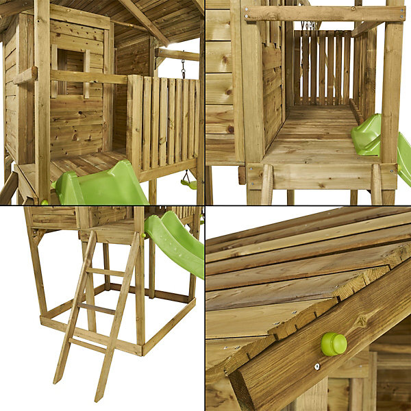 Aire de jeux WAPITI balançoires, toboggan, cabane et balcon