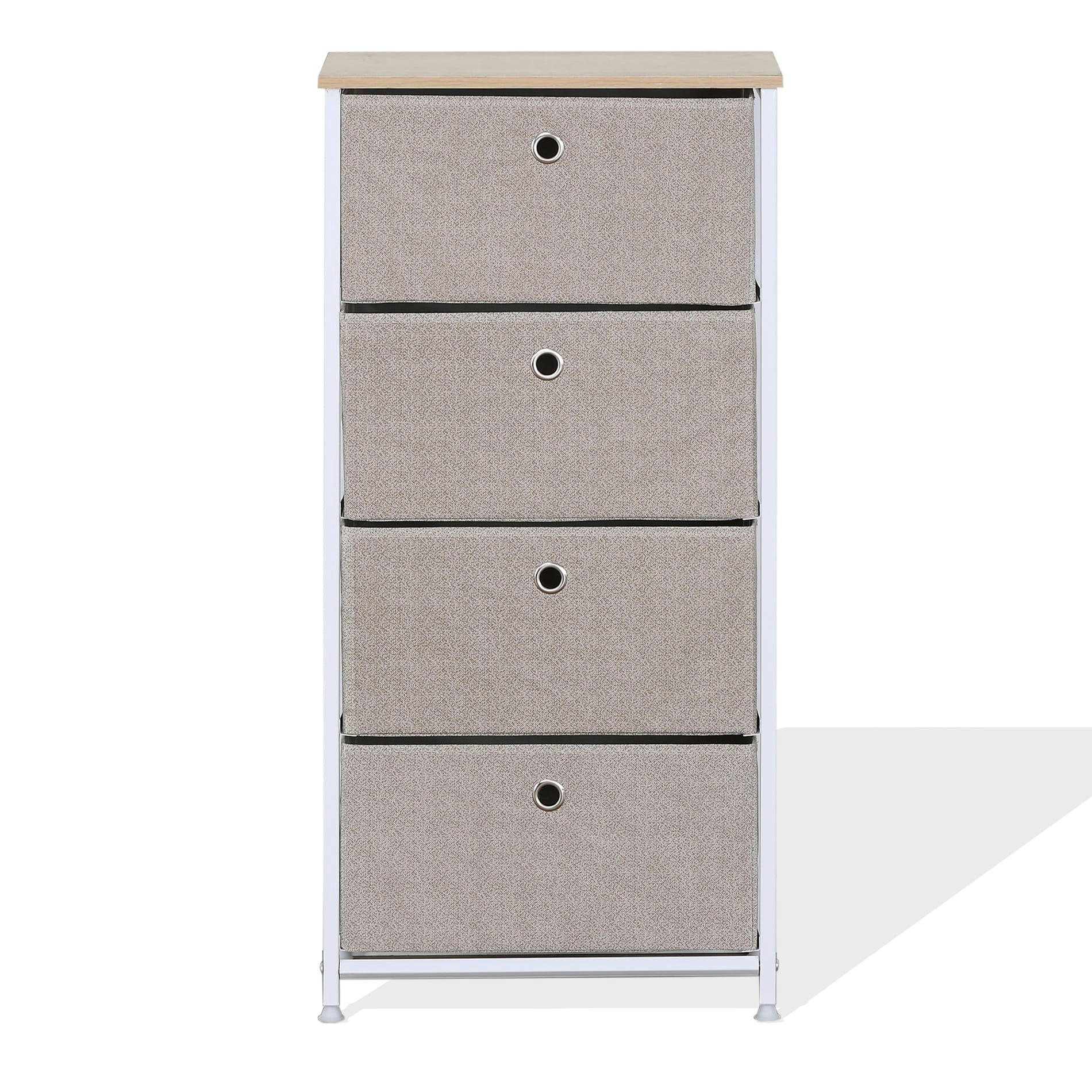 NORDIC - Chiffonier avec 4 tiroirs pliants en métal et tissu blanc et beige