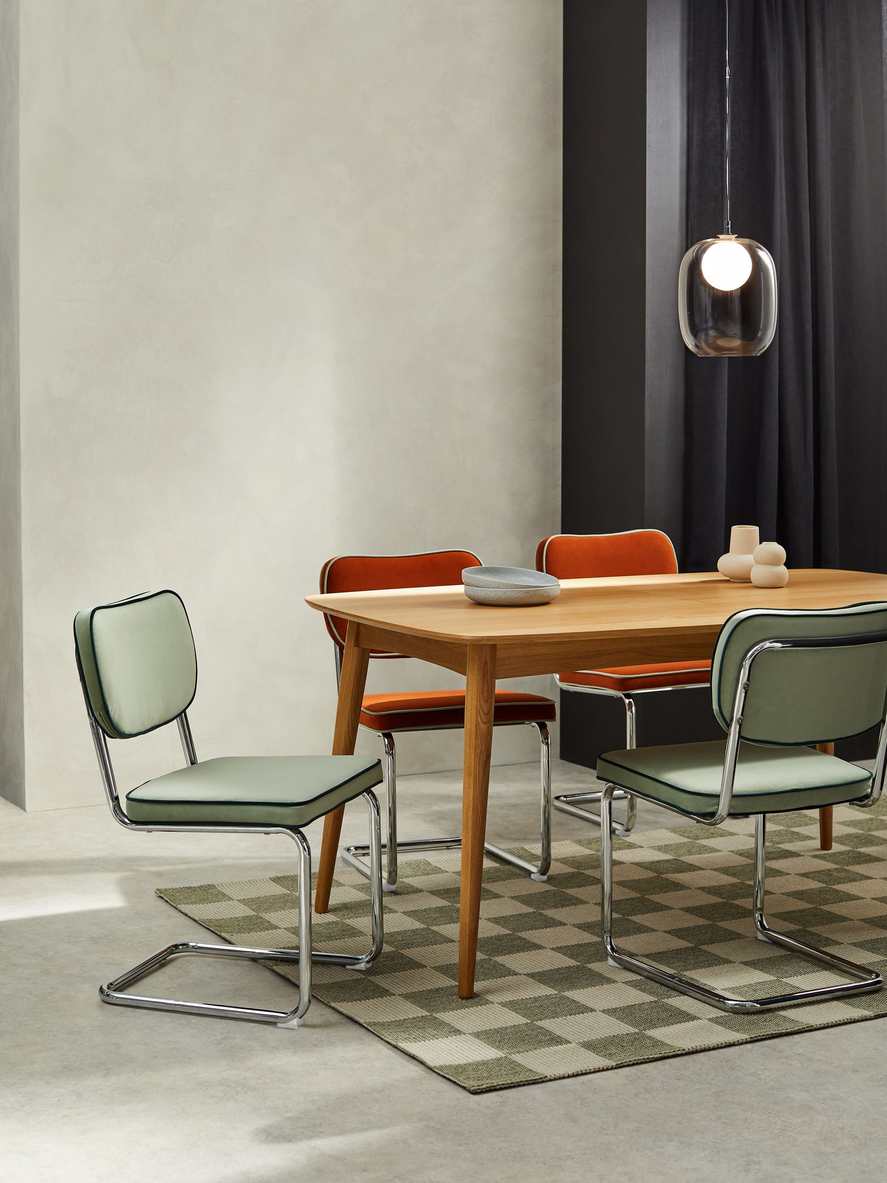 Set of 2 Parker Dining Chairs in Velvet in Jade Green with Dark Green Piping
