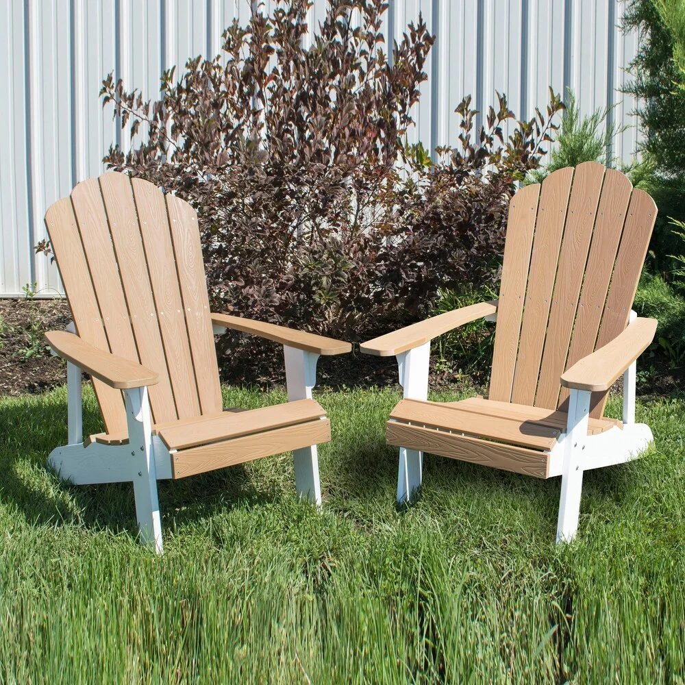 Outdoor Two Tone Adirondack Chair, Tan with White Accents, 2 Pc
