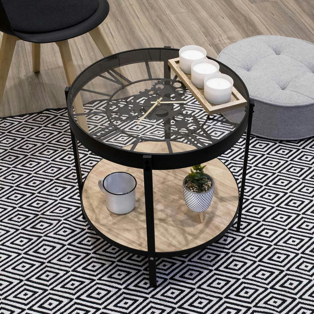 OSCAR - Table d'appoint en métal et bois horloge 50 cm