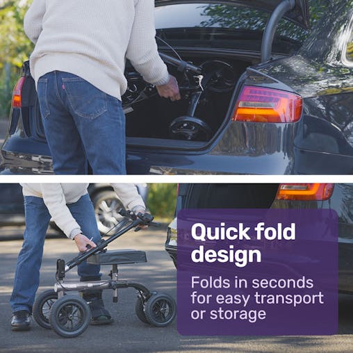 NNEMB Knee Scooter Walker-10 Tyres-Dual Brakes-Bag-Broken Leg Ankle Foot Mobility-Crutches Alternative-Titanium colour