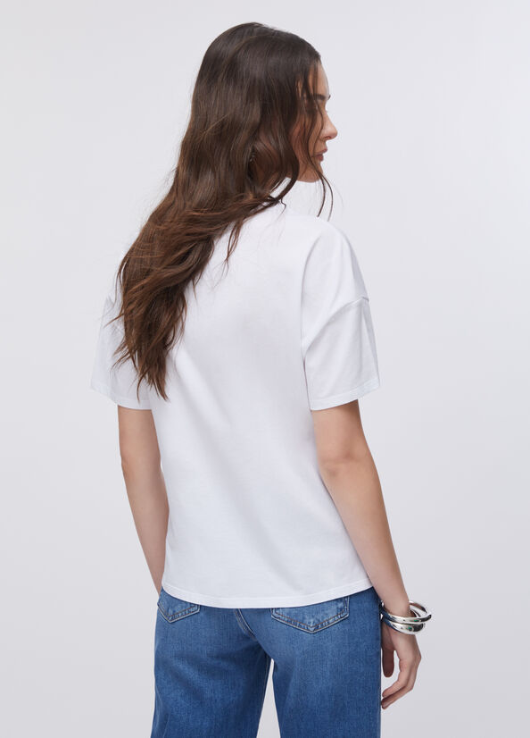 T-shirt con stampa e ricami gioiello