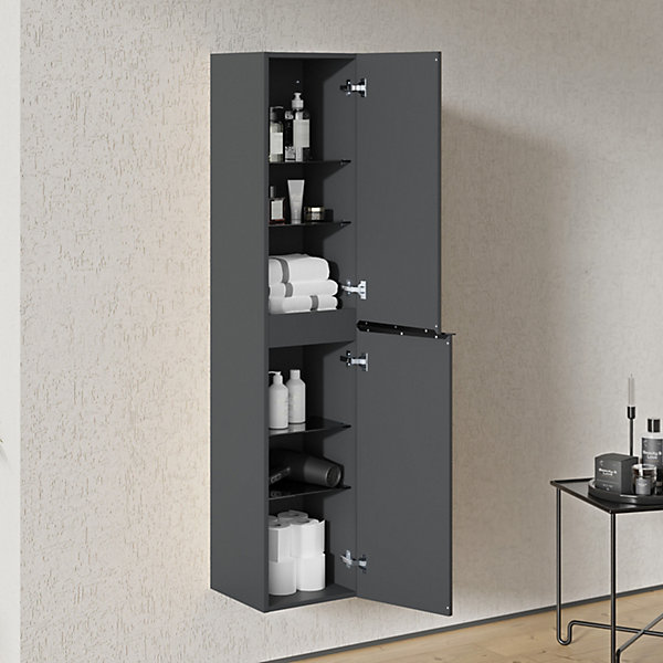 Armoire suspendue Colonne de rangement 35x170x35cm (LxHxP) Anthracite mat   Poignée métal Noire - LAVOA