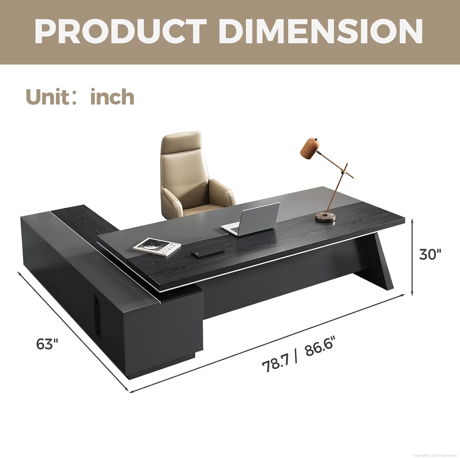 Modern L Shape Executive Desk with Storage Drawers – Large Black Corner Office Desk for Home Workspace, Spacious Executive Desk with Cabinets (Black/Right, 87 L * 63 W * 30 H)