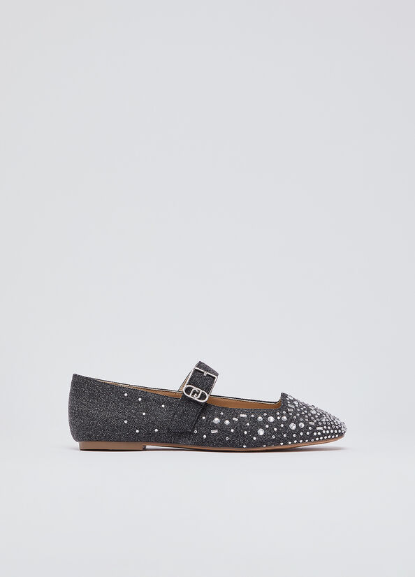 Ballerine in denim con strass