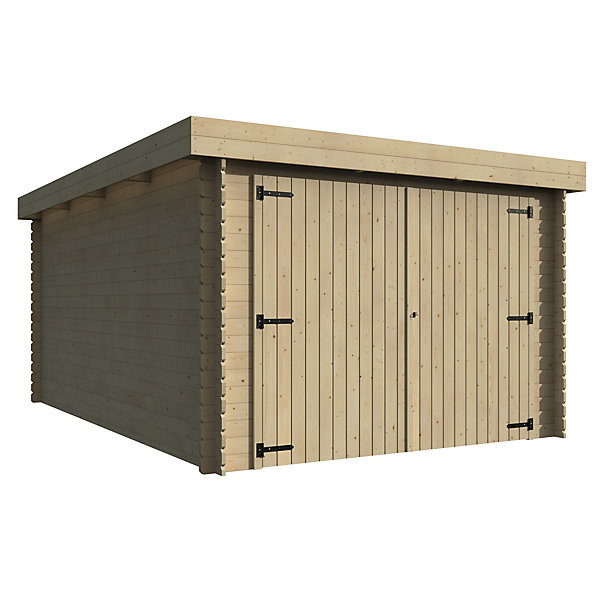 Garage en bois toit plat double porte Décor et jardin Galan