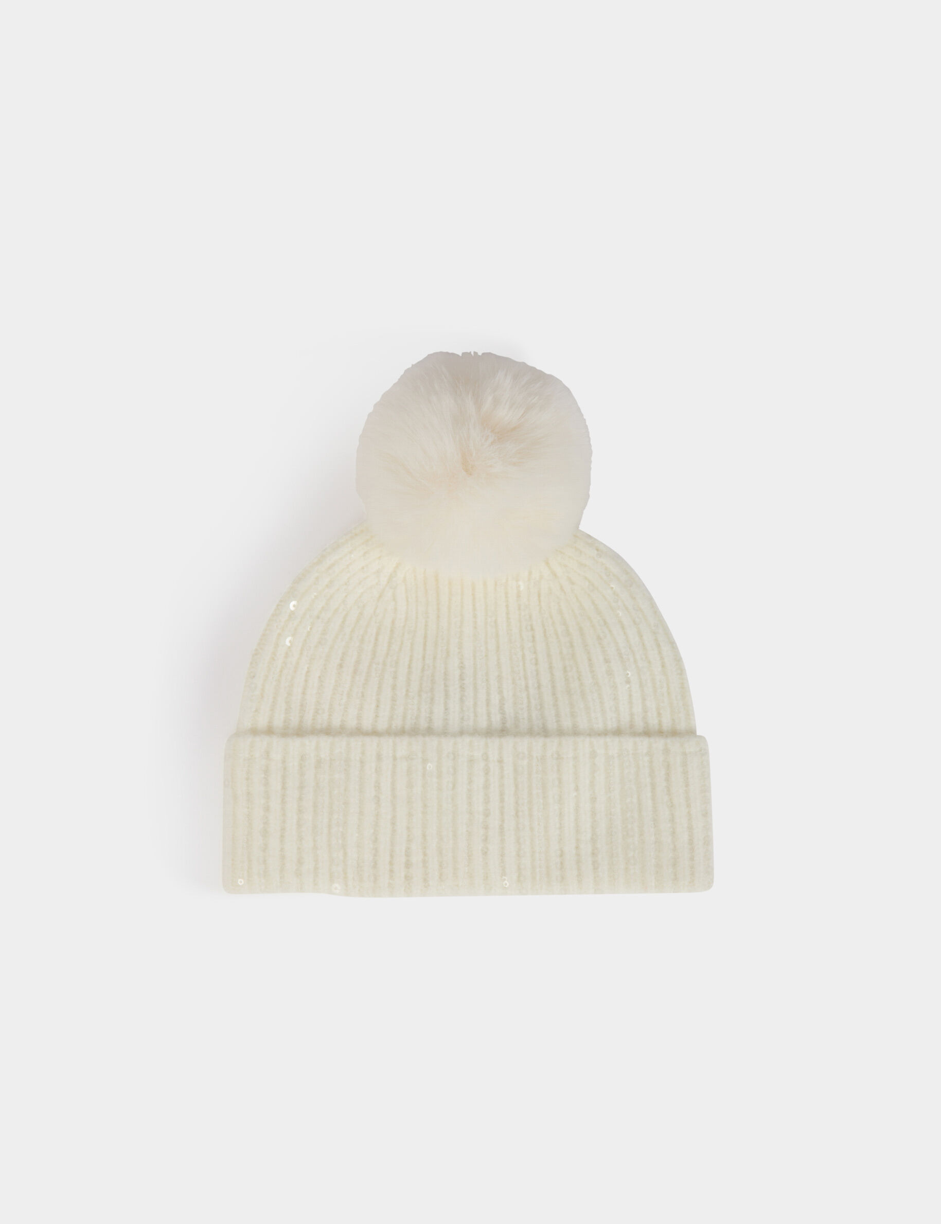 Beanie Pom-Pom And Sequins Ivory Women