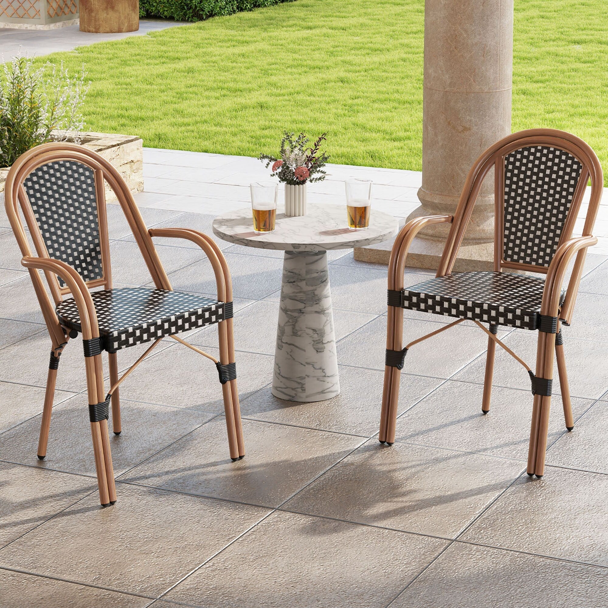 Gymax Outdoor French Bistro Chairs 2 PCS w/ Armrests Galvanized Metal