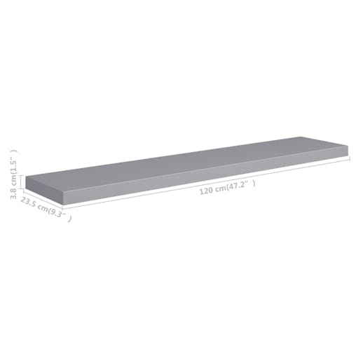 NNEVL Floating Wall Shelves 2 pcs Grey 120x23.5x3.8 cm MDF