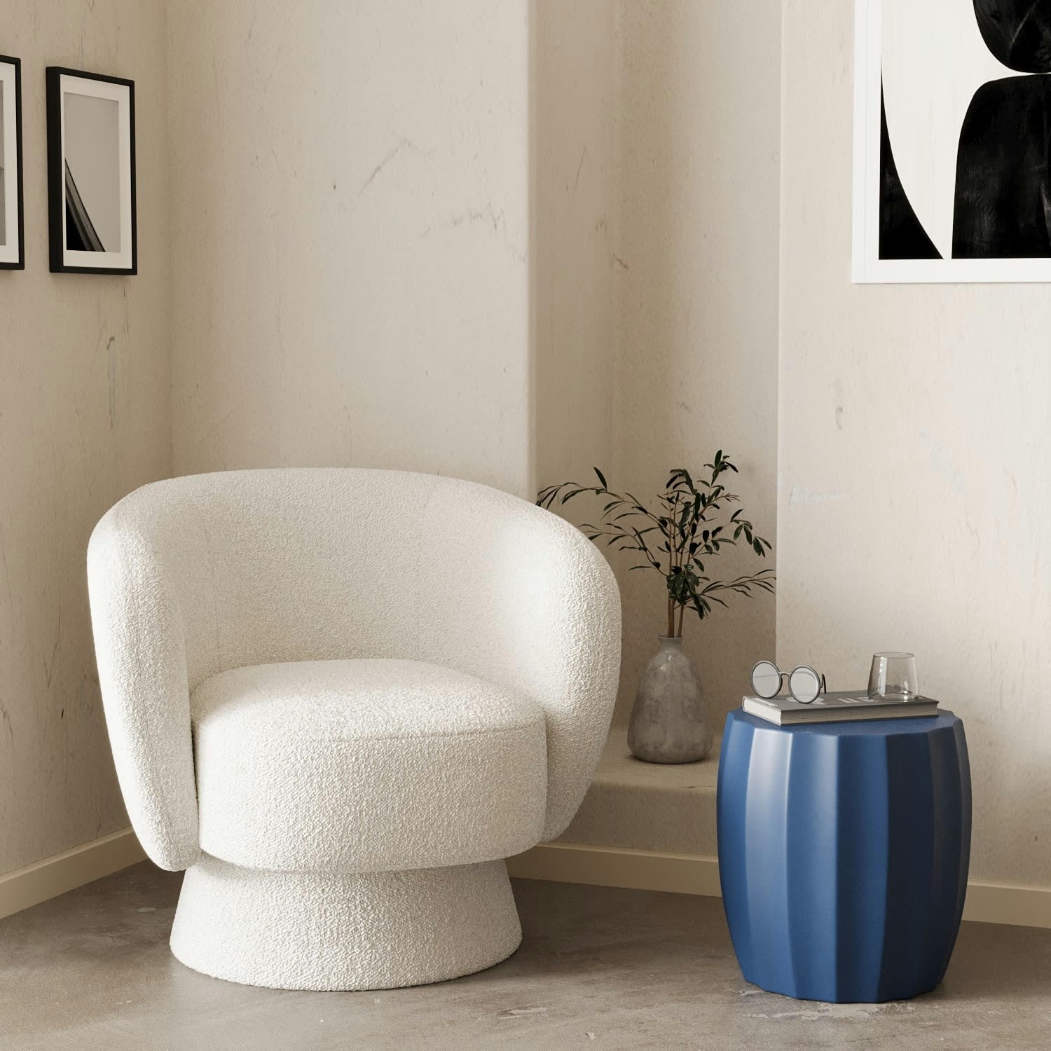 GRENADE - Table d'appoint ronde en ciment bleu