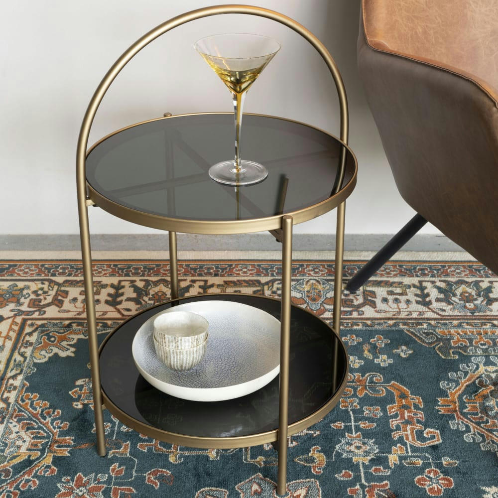 MAEVE - Table d'appoint ronde en verre et métal D43cm laiton