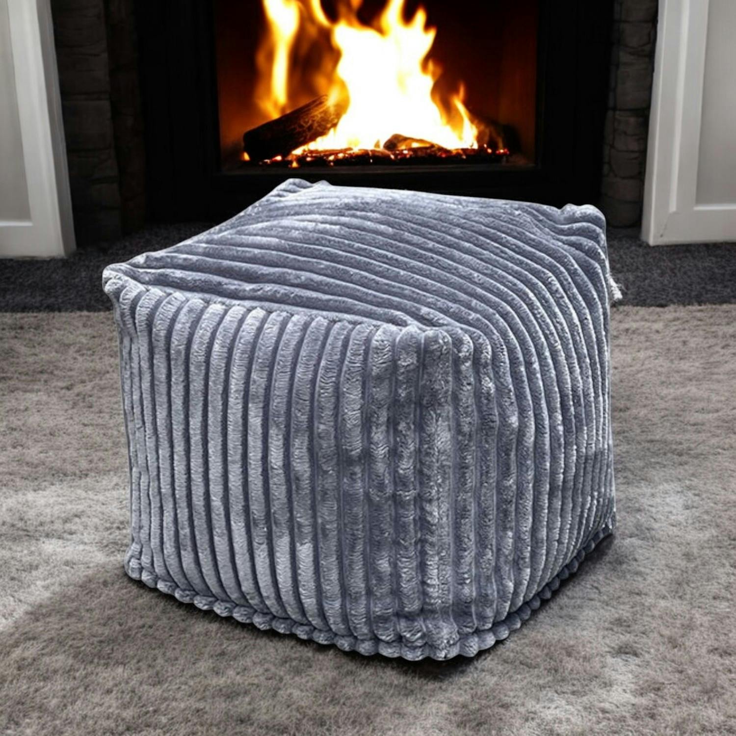 Pouf carré velours grosses côtes gris VISBY