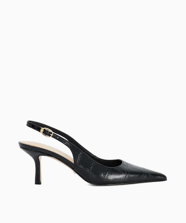 Celise Black - Croc-Embossed Slingback Court Shoes