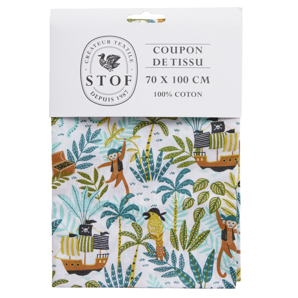 Coupon tissu imprimé Piratos 70x100cm coton multicolore