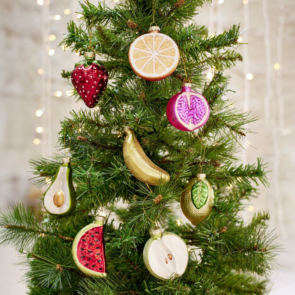 Boule de No&euml;l en verre forme fruit H8,3cm (10 modèles)