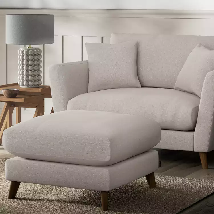 Habitat Lomond Fabric Footstool - Stone - Dark Leg