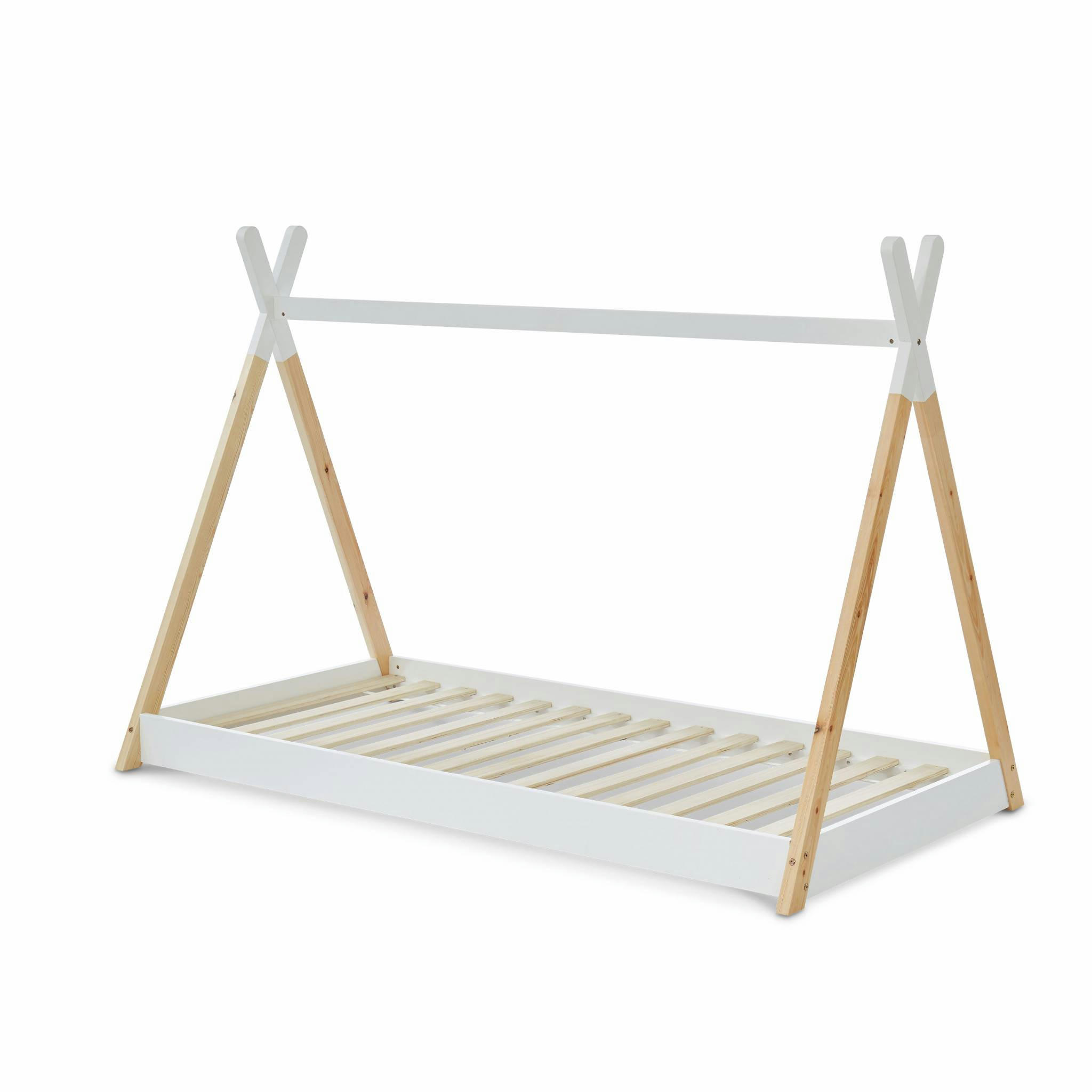 TOBIAS - Lit enfant tipi en bois massif pin naturel blanc