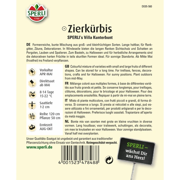 Zierkürbis »SPERLI's Villa Kunterbunt«, einjährig, groß- & kleinfrüchtig, Höhe bis 300 cm