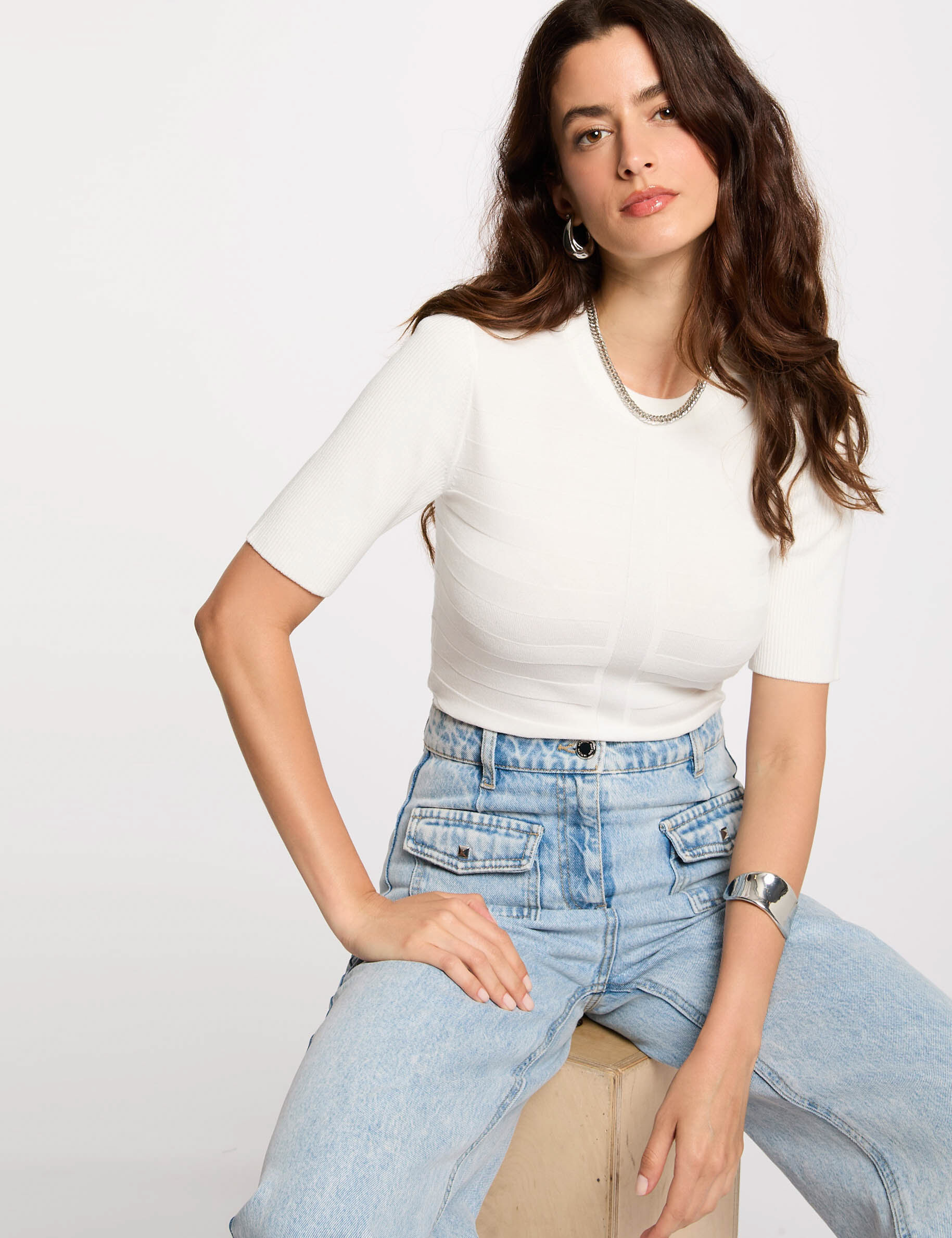 Jumper With Short Sleeves Ivory Women