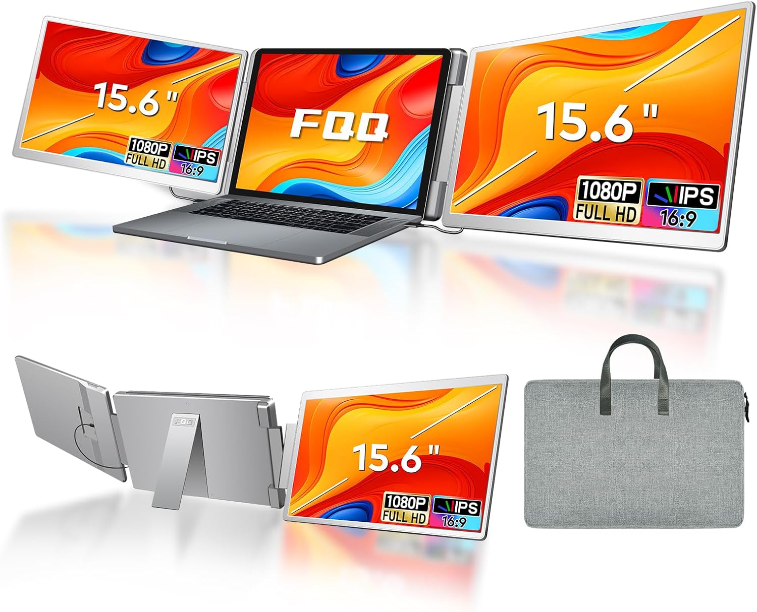 15.6 Laptop Screen Extender  Left Screen 360° Flip Triple Screen Monitor Extender  FHD 1080P IPS Portable Travel Monitor Display  fit for 12–18.5 Laptops  Compatible with Windows and MacBook-S10