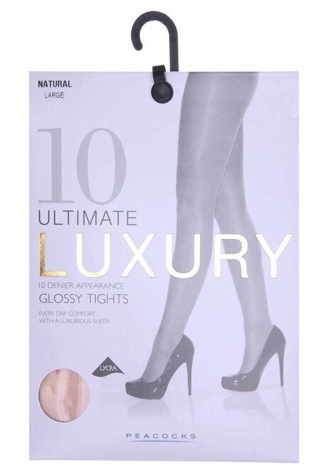 Womens 1pk Plain Black 10 Denier Luxury Glossy Tights