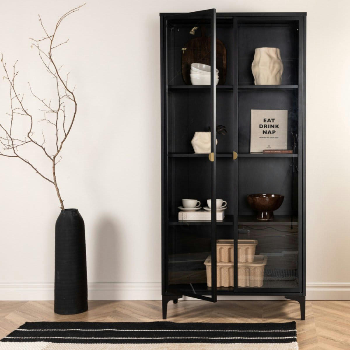 DIDI - Buffet haut avec portes vitrées en métal 190cm DIDI noir