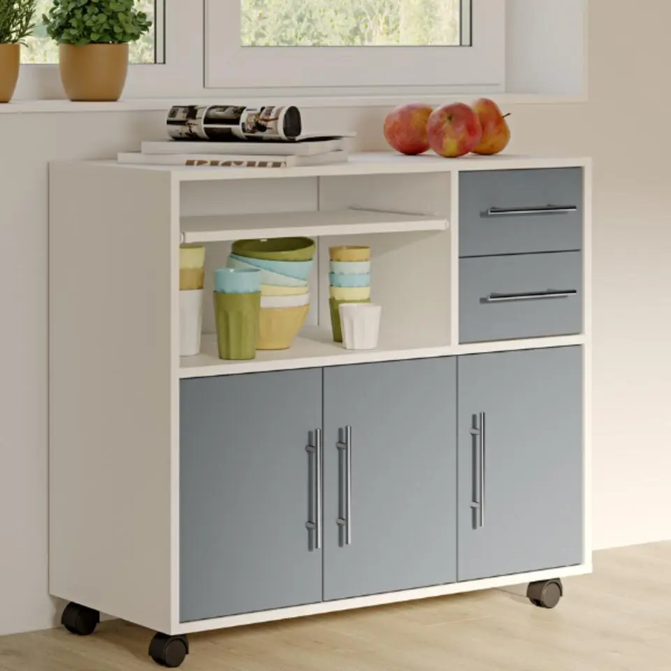 Bijzetkastje Cesar voor magnetron - wit/celadon grijs