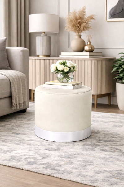 Pufa LUX elegancka podstawa metalowa biała MG50