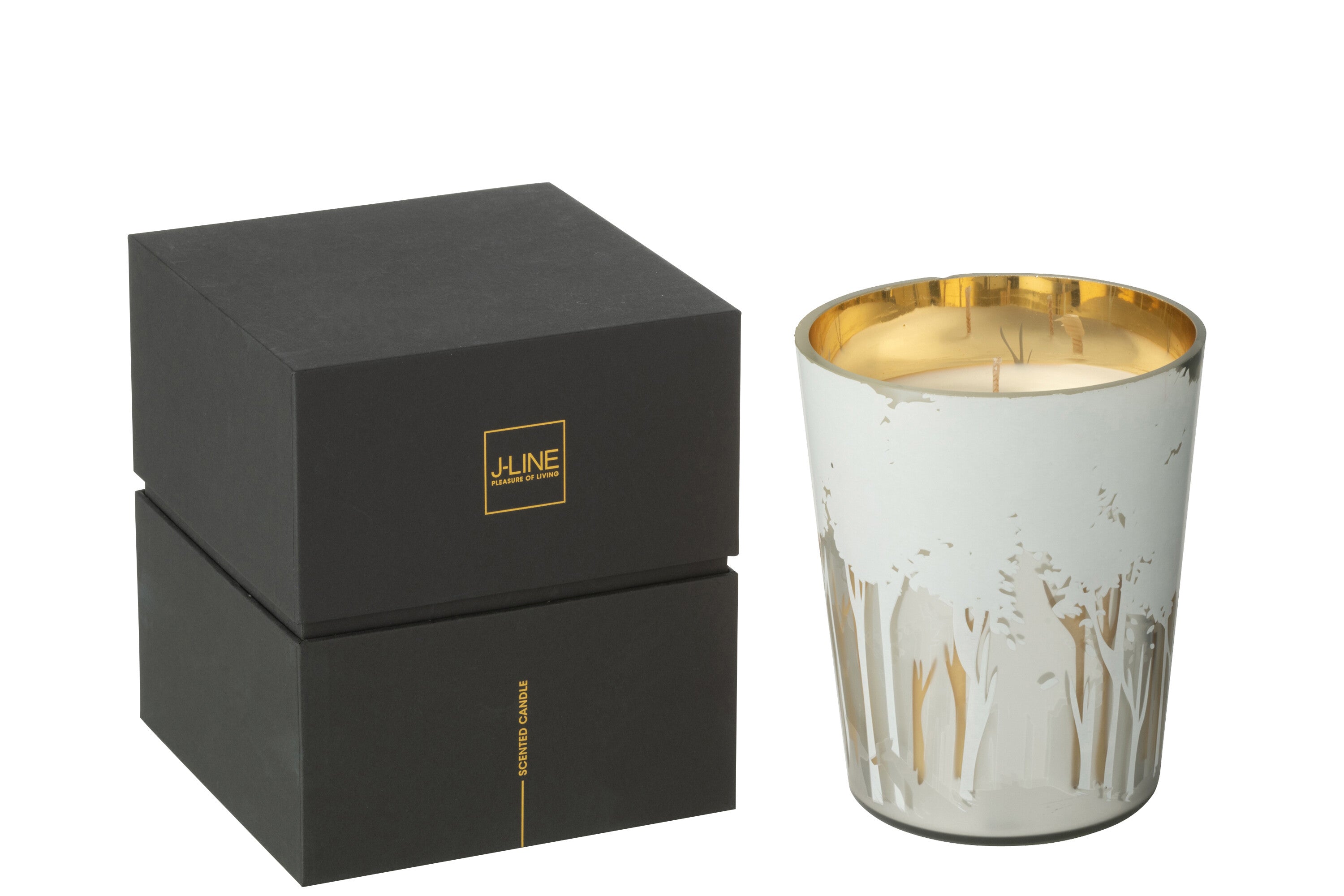 J-Line geurkaars Noa Bos - Ayra - glas - wit/goud - medium - 68U