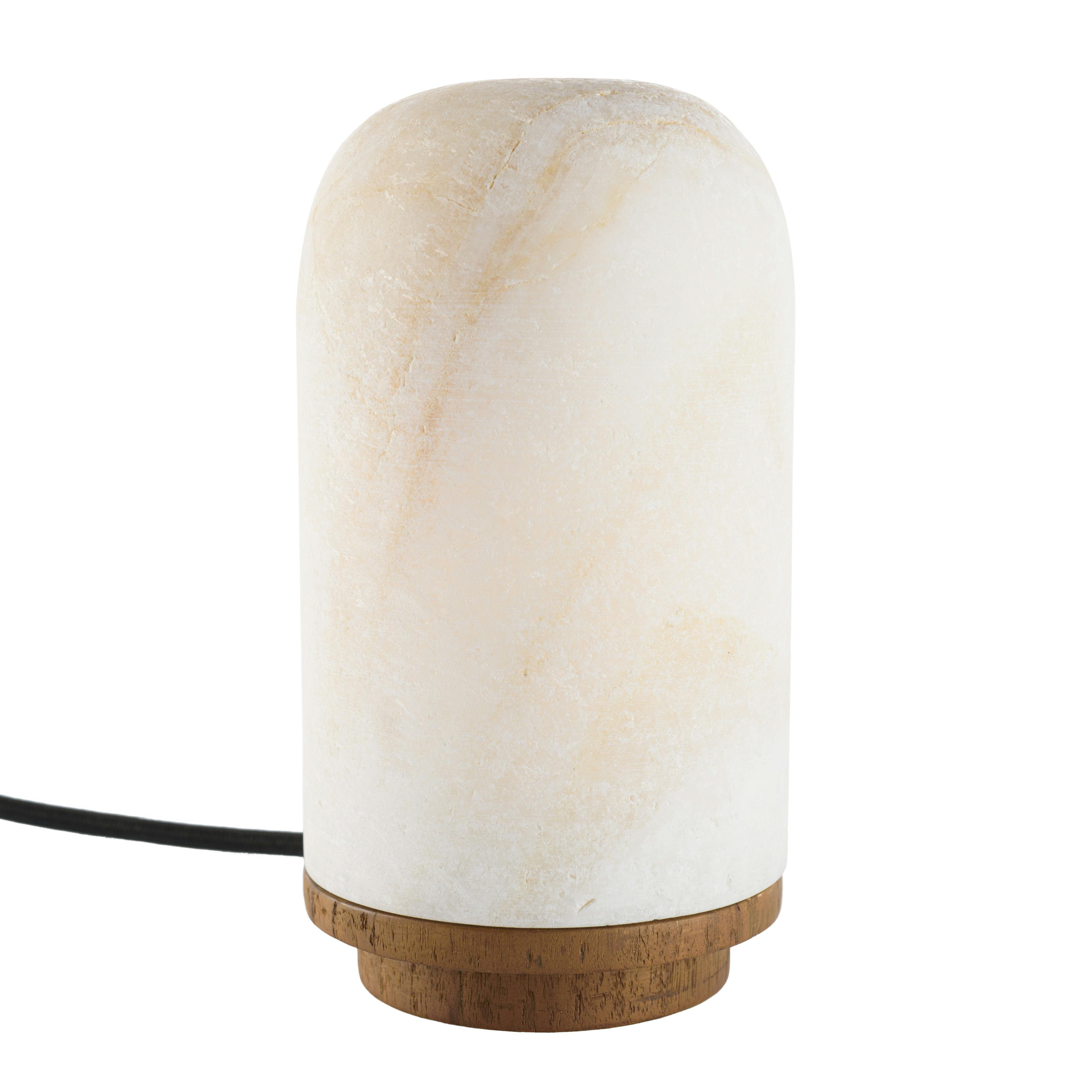 Lampe de table 10x10cm en pierre naturelle d'onyx et teck FOLELLI