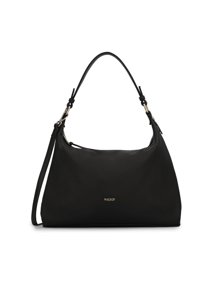 Black leather handbag with a loose fit