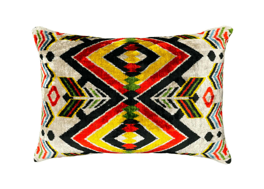 - Housse de coussin velours soie ikat  40x60 multicouleur